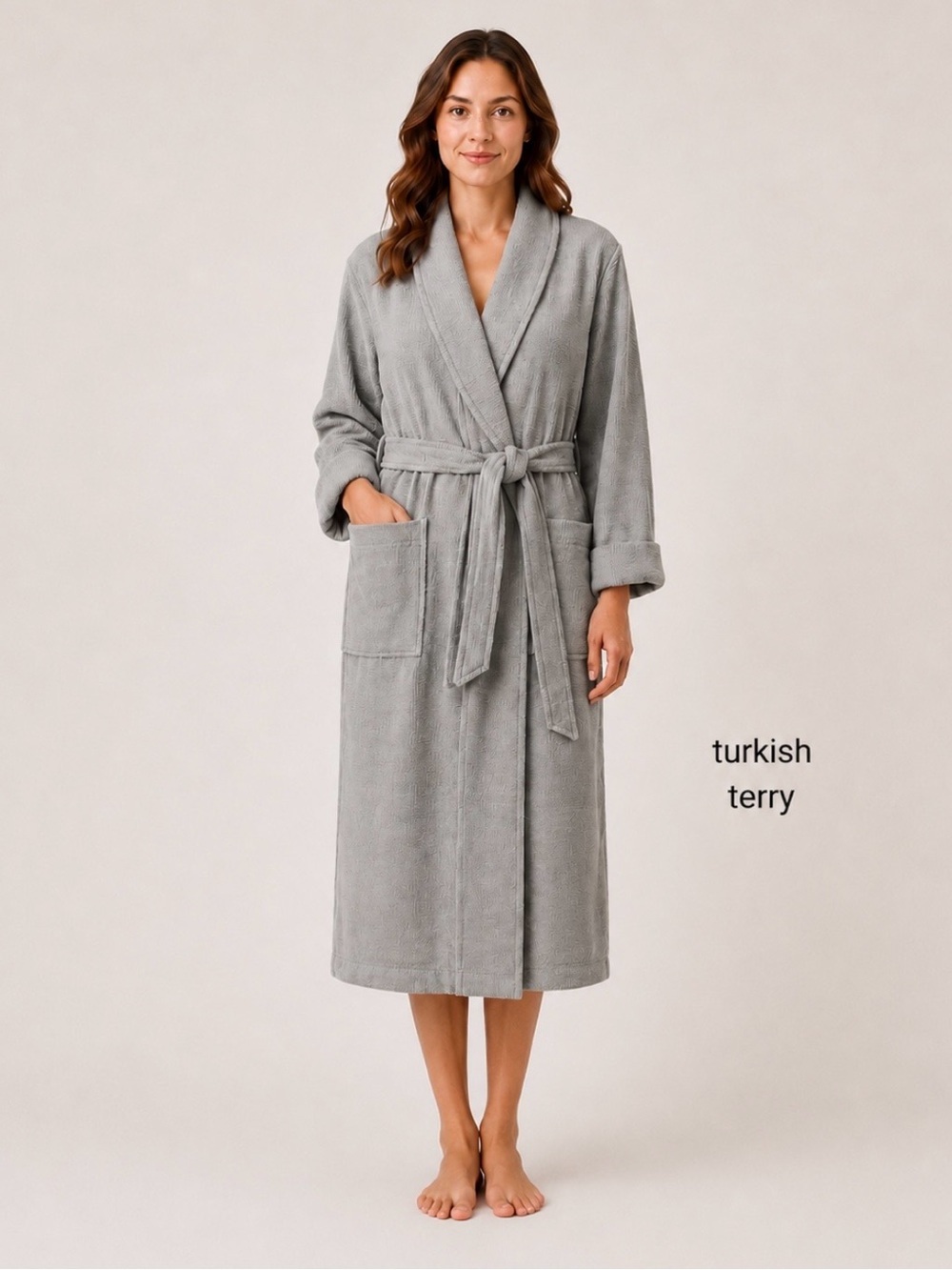 WOMANS PLUS TURKISH TERRY NUBBY COTTON LONG LENGTH ROBE